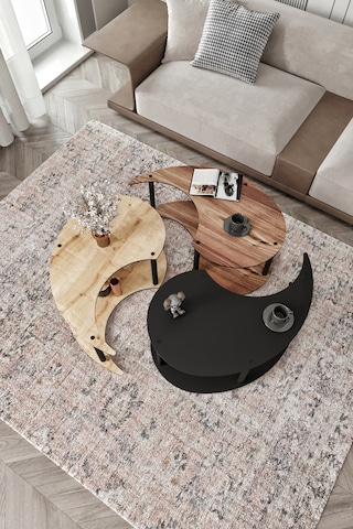 Yin Yang Unıty Serenıty Orta Sehpa 3 Lü Safir Meşe Madran Ceviz Siyah 90 Cm Çap Siyah
