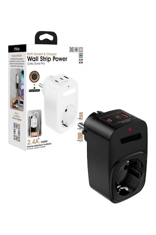 3680w 2.4a 2xusb 1xtype-c 1xsoket Alman Akım Korumalı Saf Bakır Ç