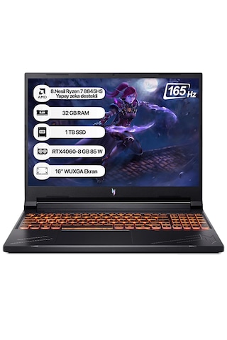 Acer Nitro V16 ANV16-41 NH.QRUEY.003 R7-8845HS 32 GB 1 TB SSD RTX4060 16" Dos Dizüstü Bilgisayar