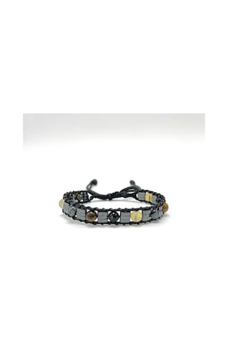 Sertifikalı Siyah Akik - Kaplan Gözü - Sitrin - Obsidyen 6mm Doğal Taş Makrome Bileklik Çok Renkli