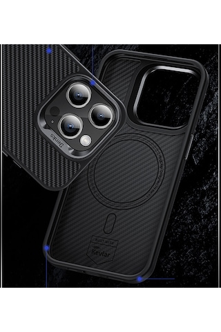 Apple Uyumlu iPhone 15 Pro Kılıf Karbon Fiber Magsafe Şarj Özellikli Benks Hybrid Armorpro 600d Kevlar