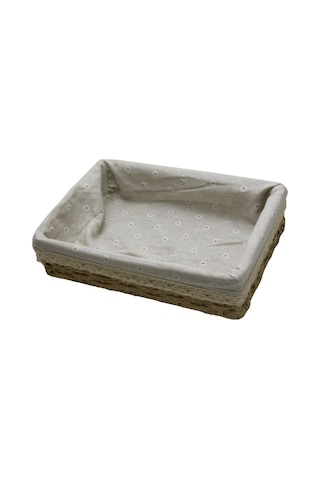 T.concept Dekoratif Zarif Hasır Dikdörtgen Çok Amaçlı Sepet Büyük Boy L Bej