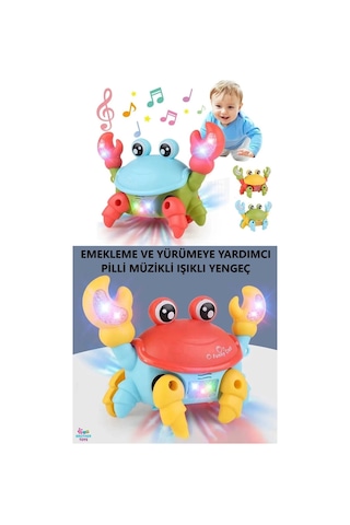 Yürüyen Yengeç Oyuncak İpli Işıklı Müzikli Emeklemeye ve Yürümeye Yardımcı Pilli
