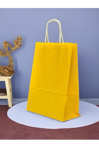 1.kalite 18x8x24 Cm 1 Li Sarı Renkli Kraft Kağıt Çanta, Hediye Poşeti, Hediye Paketi, Kraft Çanta