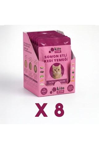 Kito Fresh Somonlu Kedi Yemeği %100 Taze İçerikli Mama 80 G X 8 Adet