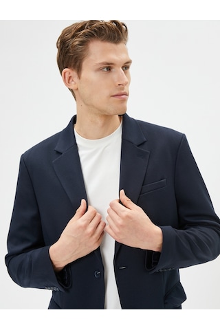 Koton Blazer Ceket Slim Fit Cep Detaylı Düğmeli Mono Yaka Lacivert 4sam50003hw 4SAM50003HW716 Lacivert