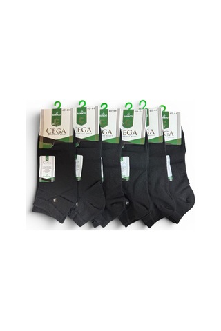 Çega Socks Erkek Bambu Patik Çorap Dikişsiz Koku Yapmaz 12'li Siyah Siyah