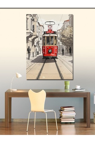 Kanvas Tablo Kırmızı Tramvay Sokak Manzarası 70cmx100cm