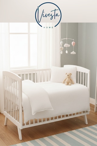 Organik Müslin Bebek Nevresim Seti Yumuşak, Nefes Alan, Hipoalerjenik Kumaş Beyaz