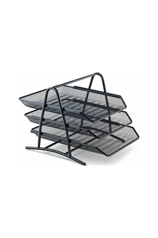 Evrak Rafı Metal Perforeli 3 Lü Siyah Metal Evrak Rafı