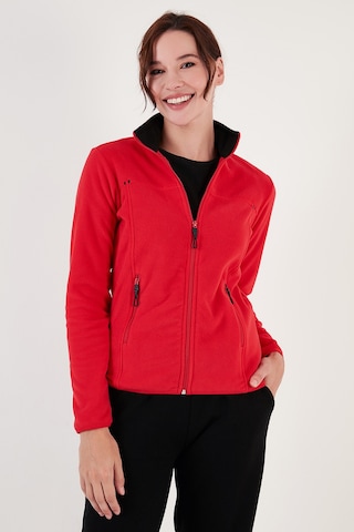 Lela Slim Fit Anti-Pilling Tüylenme Yapmayan Fermuarlı Cepli Hırka 2' Li Paket Bayan Polar 5907002S2 Kırmızı-Siyah