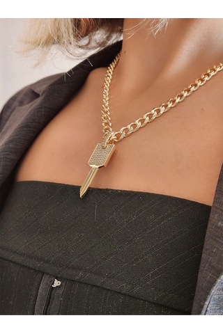 Anahtar Kilit Model Altın Kaplama Gold Renk Çelik Kolye