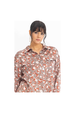 Galaxi Kadın Büyük Beden Desenli Manşetli Gömlek 3051000 Vizon