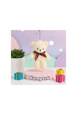 Peluş Tasarım Anahtarlık Aksesuar Ayıcık Hediyelik Anahtarlık Krem Krem