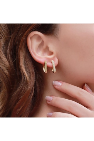 Starlıght Diamond Gold Kaplama Üçgen Küpe Gümüş