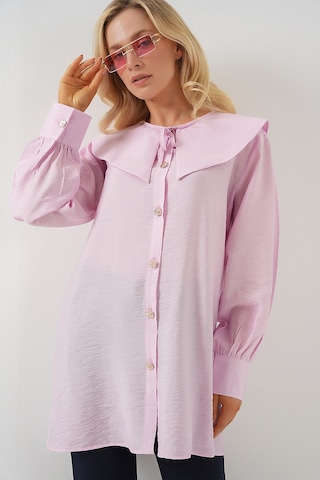 Bigdart Kadın Bebe Yaka Uzun Tunik 5967 - Pudra