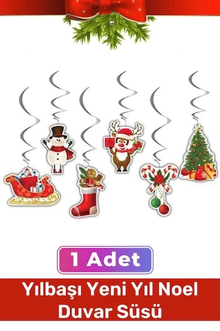 Özel Üretim Noel Yeni Yıl Yılbaşı Temalı Çift Taraflı Sarkıt Tavan Süs 6'lı Kağıt Süs