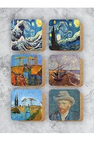Temalı Ahşap Bardak Altlığı Ahşap Baskılı Altlık 6&apos Lı Set 9 X9cm Karbonnm14 1