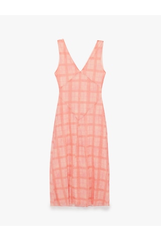 Koton Rahat Kalıp V Yaka Ekose Desenli Tül Kolsuz Maxi Elbise Pembe Ekose 6sal80196ık Pembe Ekoseli