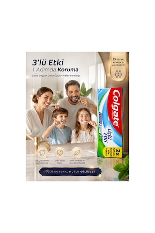 Üçlü Etki Diş Macunu 2x125 Ml Aile Paketi Florürlü Çürük Karşıtı Koruma Beyazlatıcı Naneli Ferahlık Üçlü Etki Diş Macunu 2x125 Ml Aile Paketi Florürlü Çürük Karşıtı Koruma Beyazlatıcı Naneli Ferahlık