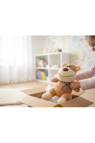 Merty Avm Ce Sertifikalı 25 Cm Peluş Ayı Oyuncak - Fularlı Sevimli Sevgiliye & Doğum Günü Hediyesi Açık Kahverengi