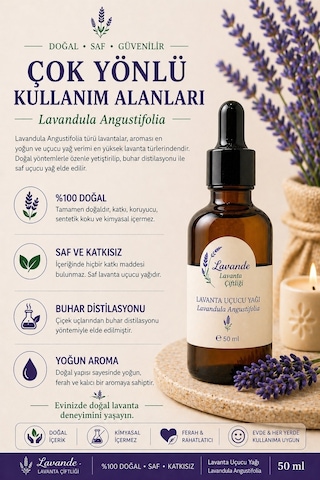Lavande Lavanta Çiftliği Lavanta Yağı L.Angustifolia Cam Damlalıklı 50 ML