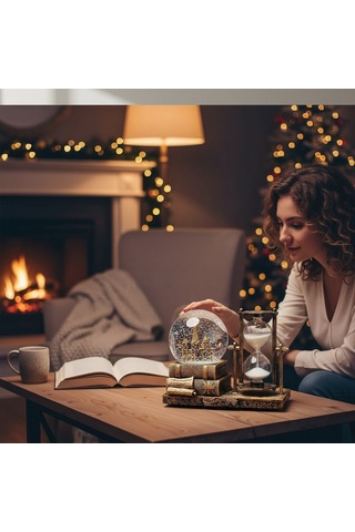 Kişiye Özel Nostaljik Kitap Temalı Kum Saati Ve Kar Küresi Dekoratif Masa Aksesuarı