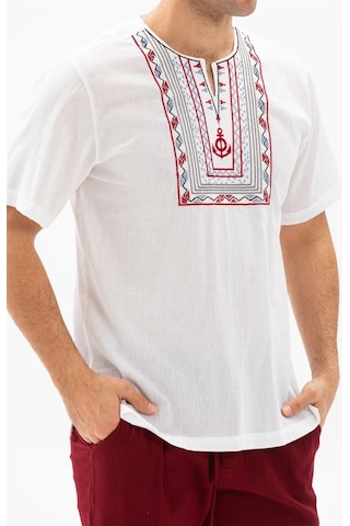 Kısa Kol Şile Bezi Bisiklet Yaka Bahriyeli Erkek T-Shirt Beyaz By