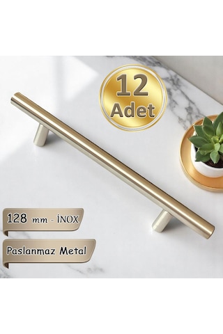 12 Adet Boy Kulp İnox 128 Mm Kulp Mobilya Mutfak Dolabı Çekmece Dolap Kapak Kulpu Kulbu Metal Kulpları Bej