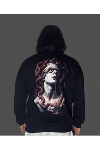 Dark Line The Curse Of God Sırt Baskılı %100 Pamuk Unisex Siyah Oversize Sweatshirt Siyah