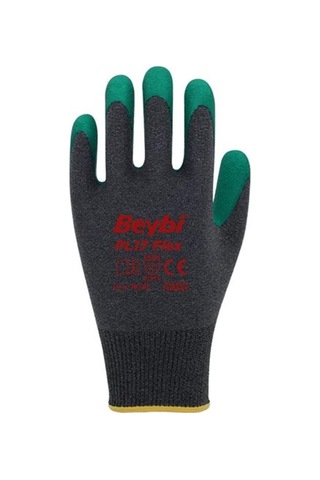 Beybi Pl-17 Flex 10 Beden Gri-yeşil Polyesyter Likralı İpten Örülmüş Lateks Kaplı 12li Paket 3131x