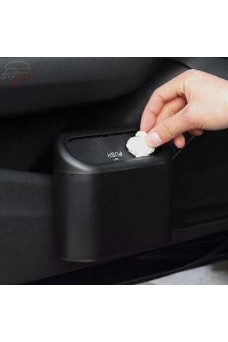 Araç İçi Sıvı Sızdırmaz Çöp Kutusu Kapaklı Askılı Mini Araba Çöp Kovası Dayanıklı Abs Premium Siyah