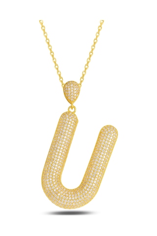 Brezza Lusso Jewelry 18k Serie Oro U Harfi Kadın Gümüş Kolye 50 CM 50 CM