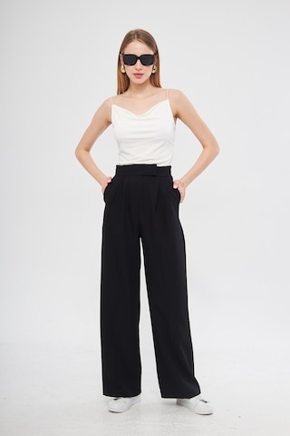 Siyah Yüksek Bel Pileli Kadın Kumaş Palazzo Pantolon Siyah
