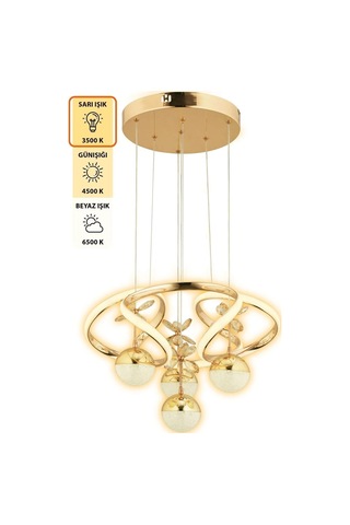 Kumandalı 3 Renk Işık Özellikli Modern Gold Kaplama Sarkıt Led Avize Salon Avize Gümüş