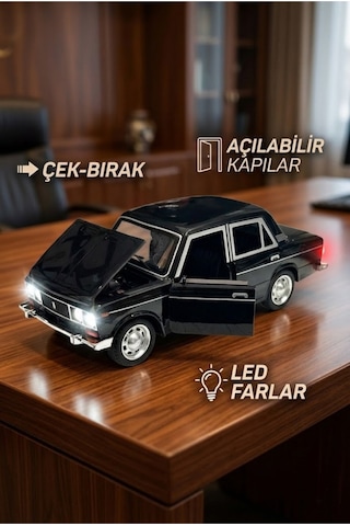 Lada Vaz 2107 Metal Diecast Model Araba 1:24 Ölçek 18cm Sesli Işıklı Çek Bırak Siyah Çok Renkli