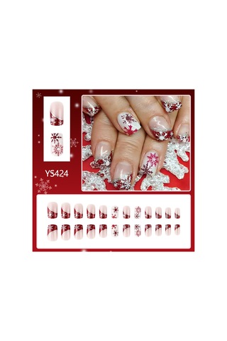 Kısa Parlak Kare Tırnaklar Yeni Noel Kırmızı Ve Beyaz Degrade Simli Şeritler Çıkarılabilir Giyilebilir Tırnak Sanatı 24 Parça Dahil Araçlar Ys424