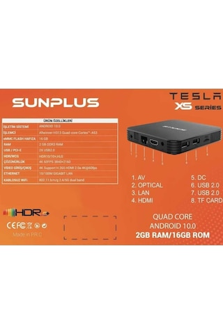 Sunplus Tesla XS Serisi Android TV Box 16 GB Hafıza Android 12 TV Box
