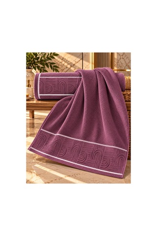 Jakarlı Büyük Boy Banyo Havlusu Premium Sıkı Dokuma %100 Organik Pamuk 90x150 Cm Mürdüm - 945284492 Mürdüm
