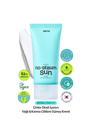 Edıtb Yağlanma ve Gözenek Karşıtı Nemlendirici Fiziksel Güneş Kremi EDIT.B No Sebum Sun Cream SPF50+PA++++