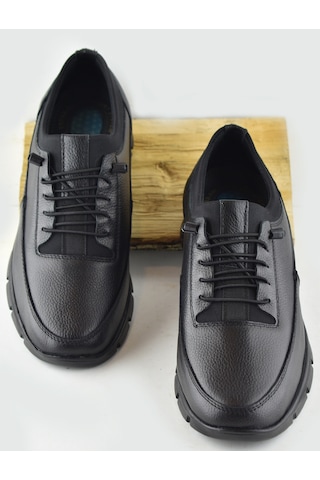 325a Tam Ortopedik Topuk Masajlı Taban Erkek Ayakkabı Hakiki Deri Mevsimlik Ayakkabı Siyah