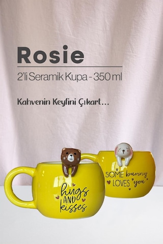 Ayı Ve Tavşan Figürlü Seramik Kupa 350 Ml Beyaz