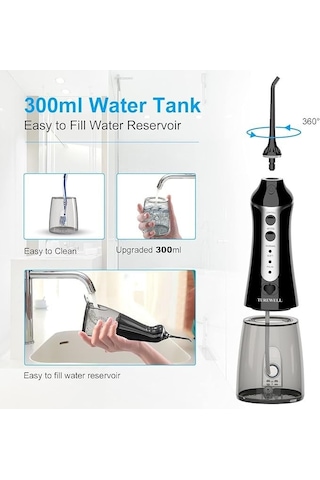 Turewell Şarjlı Taşınabilir Ağız Duşu - 3 Modlu Ve 5 Değiştirilebilir Başlıklı Diş Temizleme Cihazı