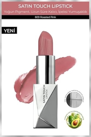 Uzun Süre Kalıcı Nemlendirici Pürüzsüz Etkili Yarı Mat Ruj Satin Touch Lipstick 809 Roasted Pink Diğer