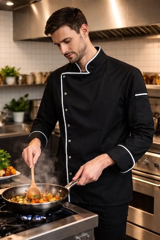 Chef Ceketi Profesyonel Aşçı Üniforması, Aşçı Gömleği Aşçı Forması Nakış Hediyeli Siyah