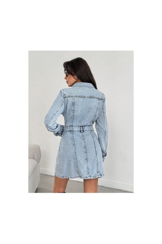 Kene Jeans Ön Pileli Düğme Kapamalı Kot Elbise Buz Kar