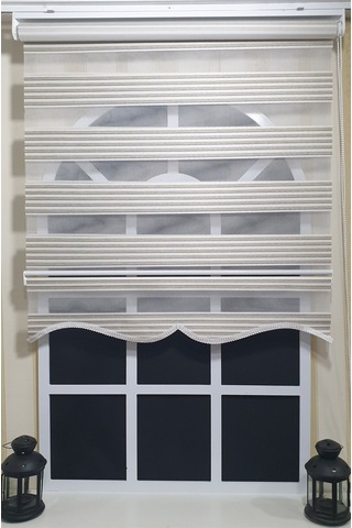 Storburada Zebra Stor Perde Mavi Çizgili Etek Dilimli St 011 Ekru