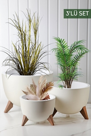 Nandy Home Ufo Model 3'lü Saksı Seti Beyaz