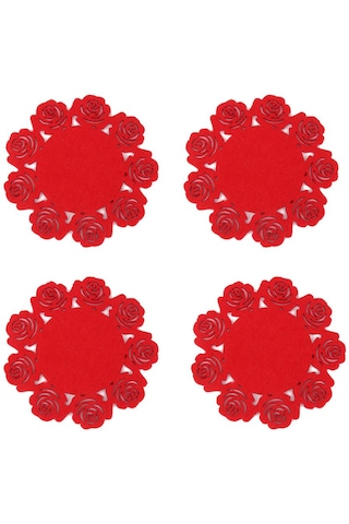 Homyl 4 Adet 15cmx15cm Güller Bardak Altlığı Mat Kaymaz Ped Acı Kahverengi