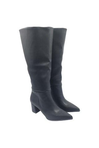 Melen Shoes Elegia Siyah Suni Deri Rahat Kadın Topuklu Çizme Siyah